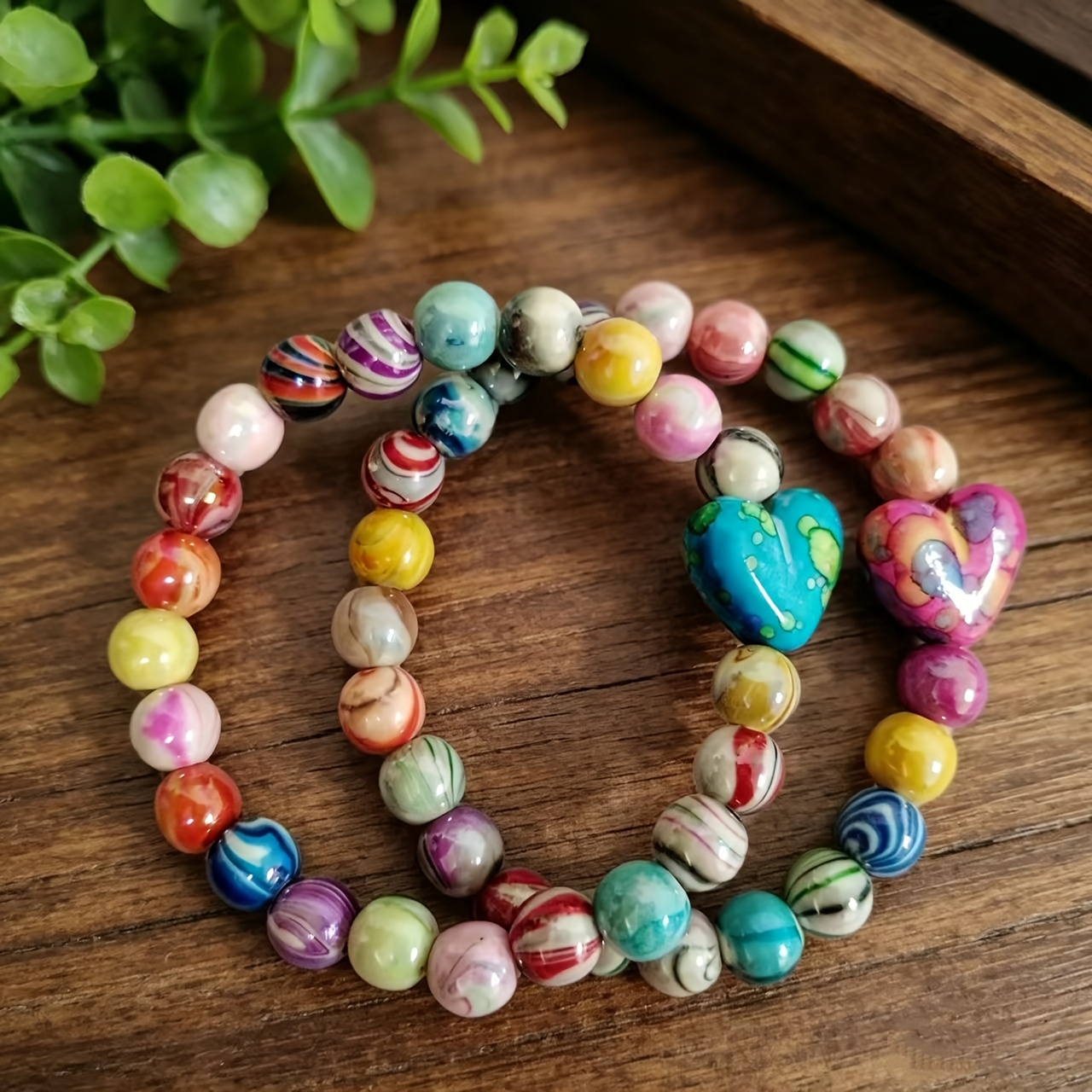 2pcs Women's Y2K Style Bracelet Set with Heart Charms